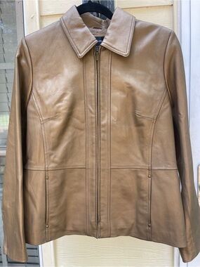 Style&Co. Dark Gold Bronze Genuine Leather Full Zip Long Sleeve Jacket Women M